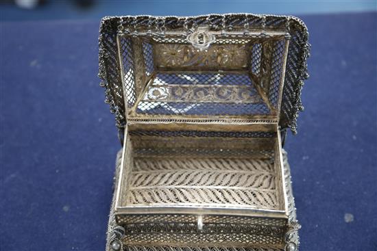 A 19th century Indian silver filigree casket, 15cm.